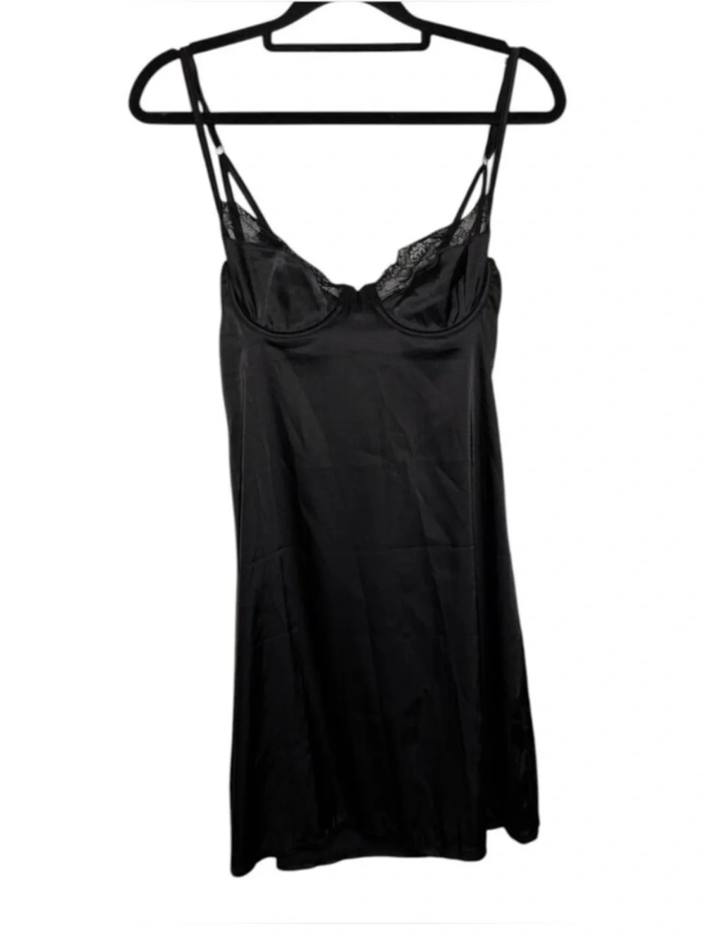 Kat the Label NWT Black Satin Lingerie Lace Trim Sienna Slip Dress XS